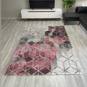 Suetro Pembe Gri Halı Örtüsü