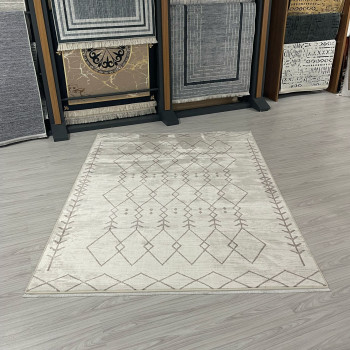 Baklava Krem Model Bambu Lüks Halı