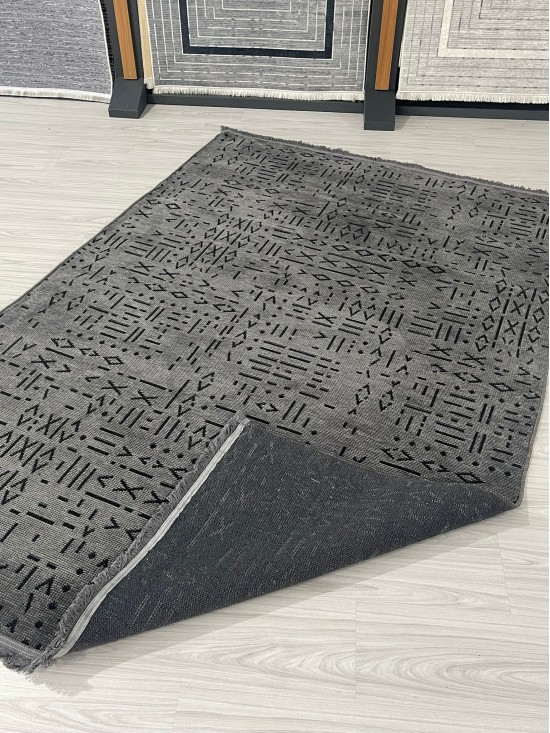 Şönil Kilim Halı Çizgili Desenli Antrasit