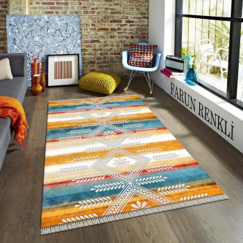 Farun Renkli Deri Taban Halı