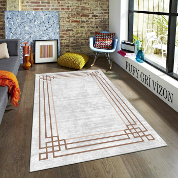 Pufy Gri-Vizon Deri Taban Halı