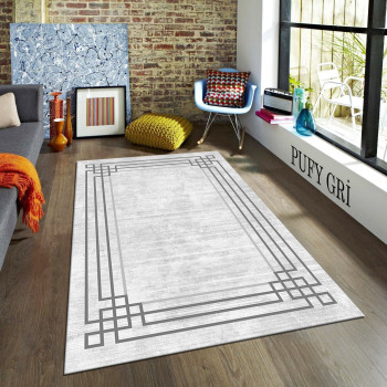 Pufy Gri Deri Taban Halı