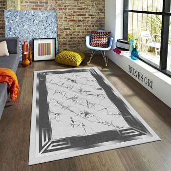 Runes Gri Deri Taban Halı