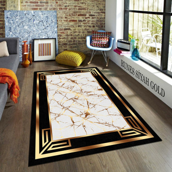 Runes Siyah-Gold Deri Taban Halı