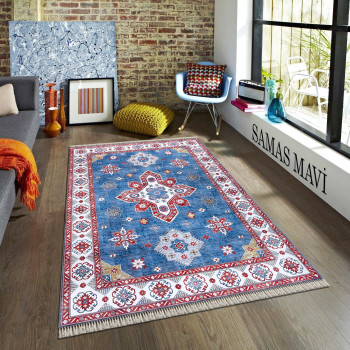 Samas Mavi Deri Taban Halı