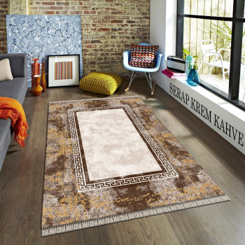 Serap Krem-Kahve Deri Taban Halı