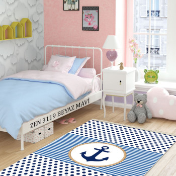 Zen 3119 Beyaz-Mavi Deri Taban Halı